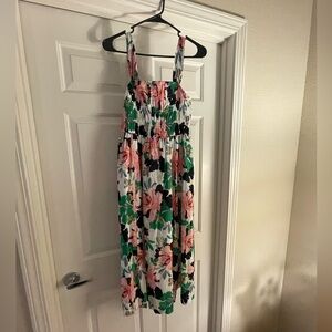 Floral Midi Sundress - Pink & Green Blooms